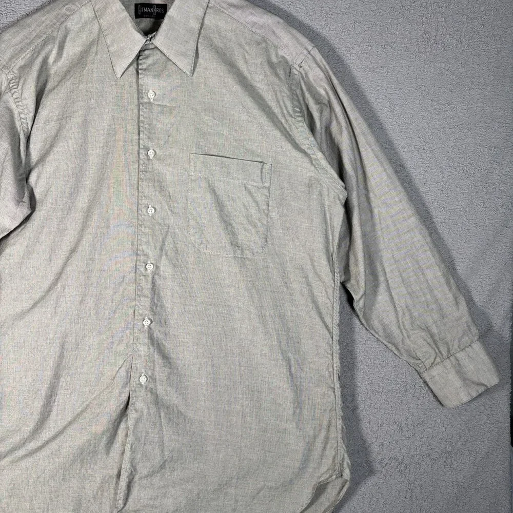 Gitman Brothers Shirt Men's Size 17 33 Button Up‎ Gray Check Plaid Made in USA